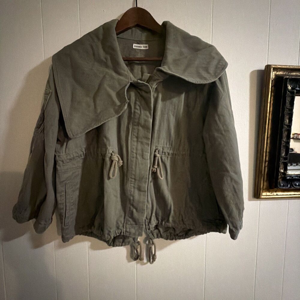 Hang ten Jacket Women's Size Large  Utility  Cropped Roll Tab Sleeves Coat